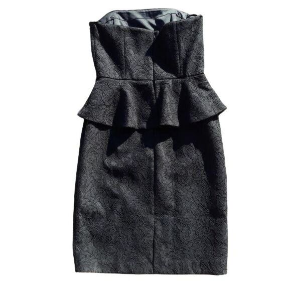 Vintage WHBM 80's Cocktail Structured Strapless Lace Peplum Dress Black Sz 4 - Picture 10 of 13